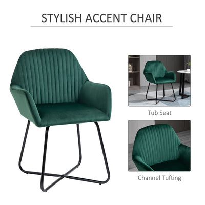 Modern Accent Chair Velvet Upholstered Lounge Armchair Metal Base Green