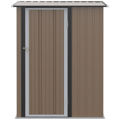 Outsunny  5ft x 3ft Garden Metal Storage Shed, Outdoor Tool Shed with Sloped Roof, Lockable Door for Equipment, Bikes, Brown