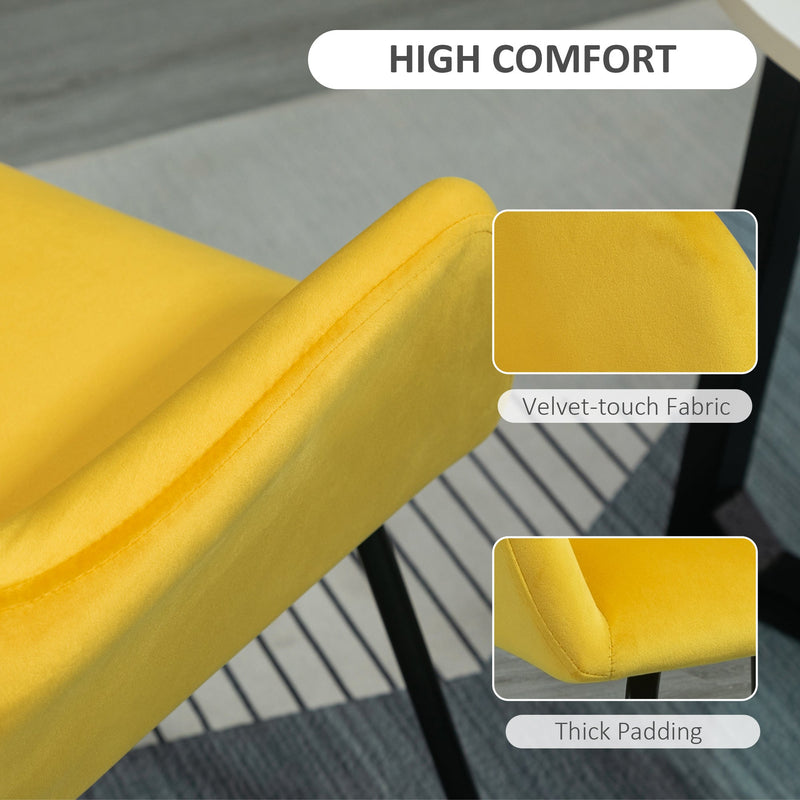 HOMCOM Modern Accent Chair Velvet-Touch Fabric Upholstered Lounge Armchair with Metal Base, Yellow