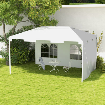 Outsunny 3 x 4 m Garden Gazebo Shelter Marquee Party Tent with 2 Sidewalls for Patio Yard Outdoor, White