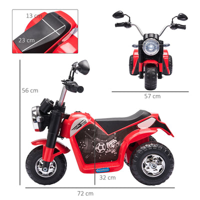 HOMCOM Kids Electric Motorcycle Ride-On Toy 3-Wheels Battery Powered Motorbike Rechargeable 6V with Horn Headlights Motorbike for 18 - 36 Months Red