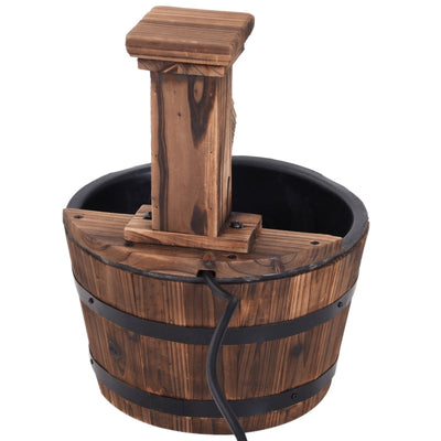 Wood Barrel Patio Water Fountain Garden Decorative Ornament Feature