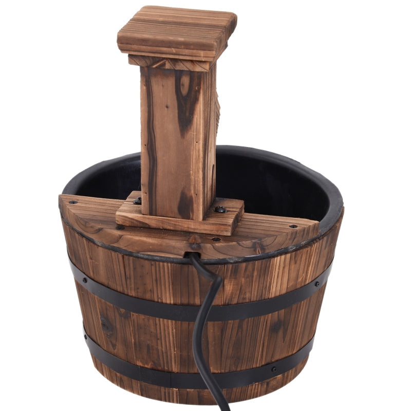 Wood Barrel Patio Water Fountain Garden Decorative Ornament Feature