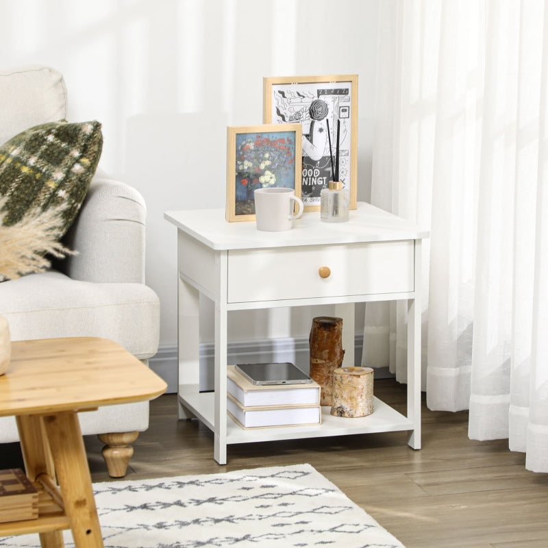 Classic Bedside Table, With Drawer And Shelf - White