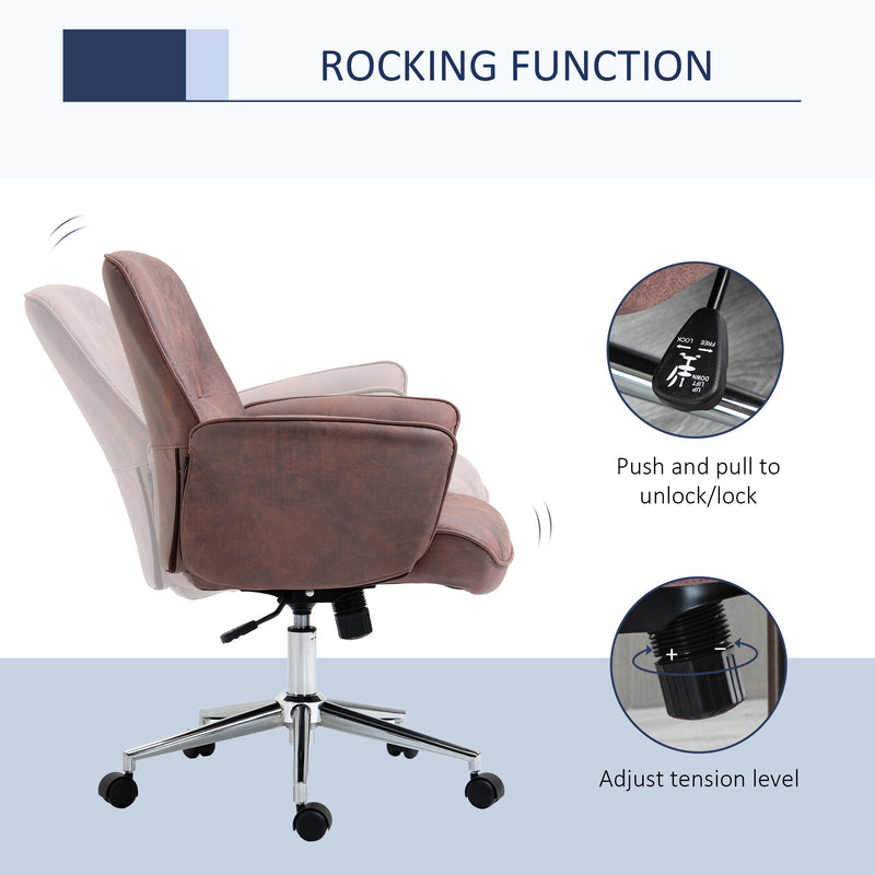 Vinsetto Microfibre Office Chair, Mid Back Computer Desk Chair with Swivel Wheels for Home Study, Bedroom, Red