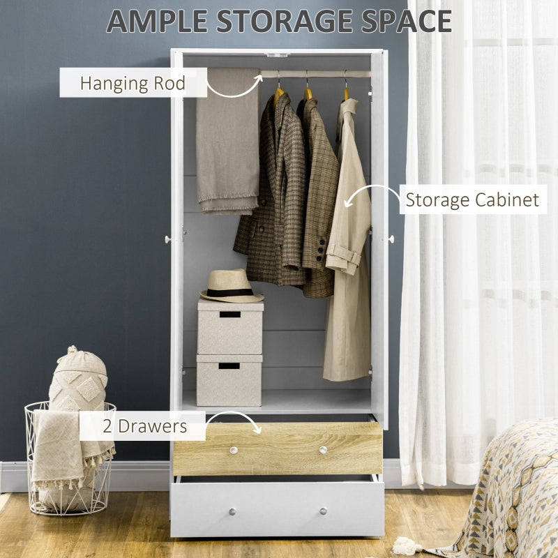 2-Door Wardrobe With 2 Drawers, White