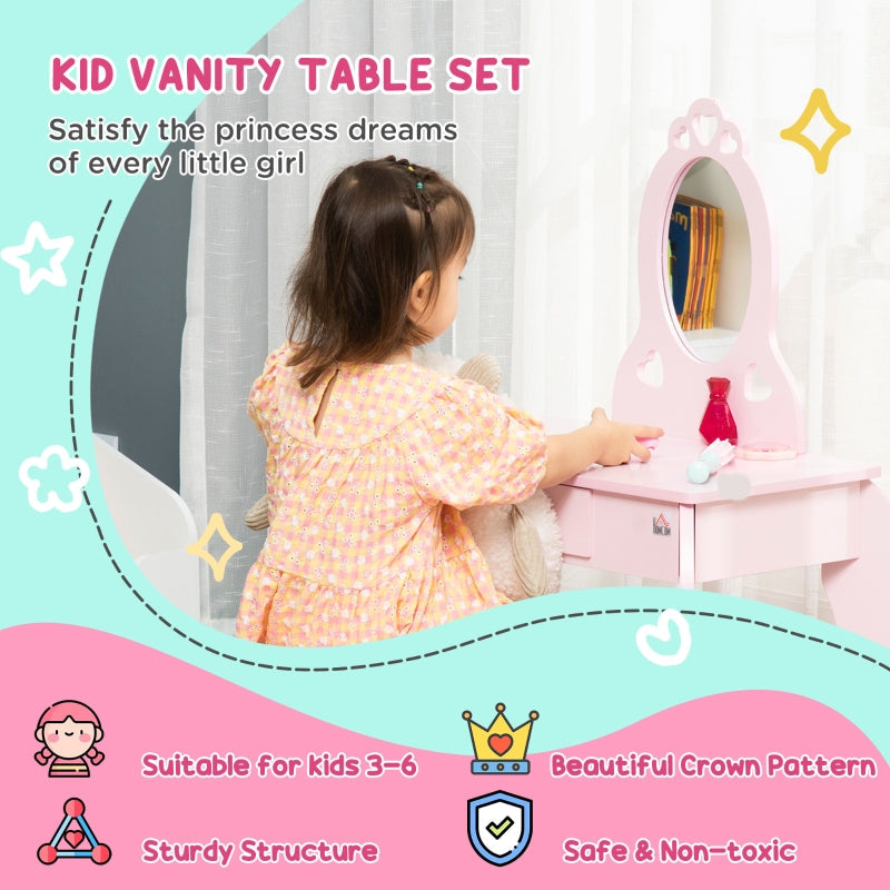 Kids Vanity Table And Stool Girls Dressing Set Make Up