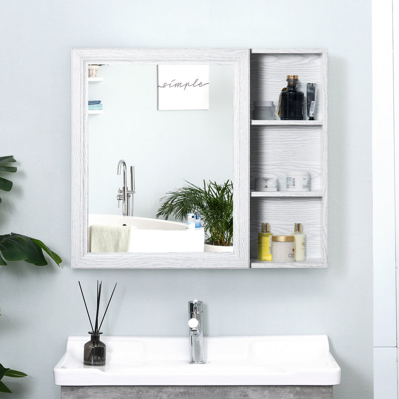 kleankin Bathroom Cabinet Wall Mounted, Aluminium Storage Organiser with Single Mirrored Door and 3-tier Shelves, White