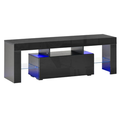 High Gloss Futuristic TV Stand, With LED Lights - Black