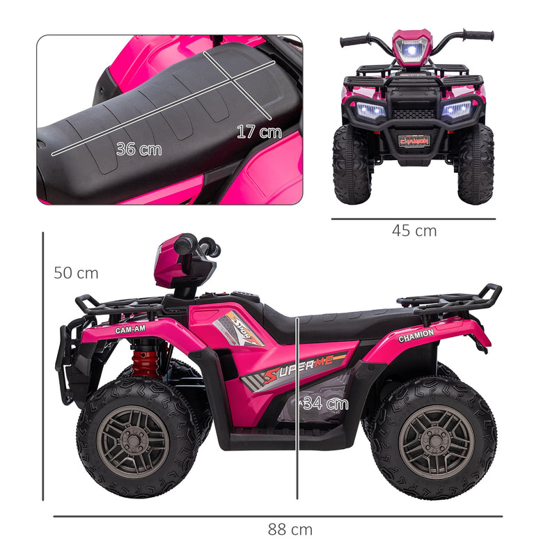 HOMCOM 12V Kids Quad Bike with Forward Reverse Functions, Ride On ATV with Music, LED Headlights, for Ages 3-5 Years - Pink