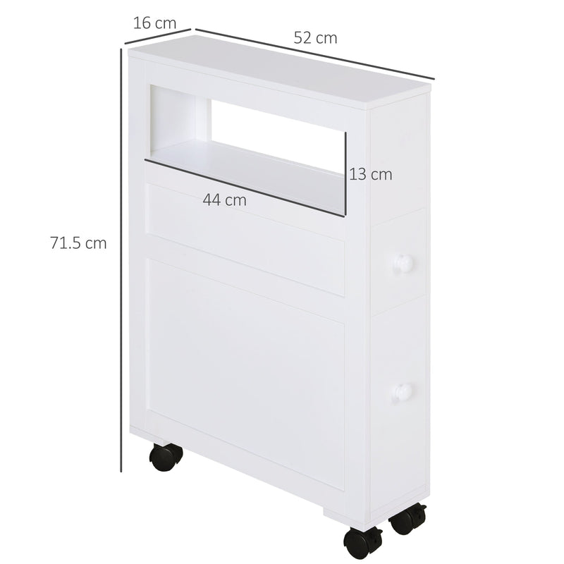 HOMCOM MDF Narrow Rolling Bathroom Side Cabinet White