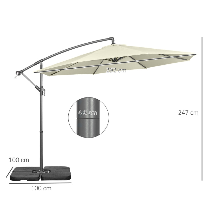 3m Overhanging Garden Parasol, With Weights And Cover - Beige