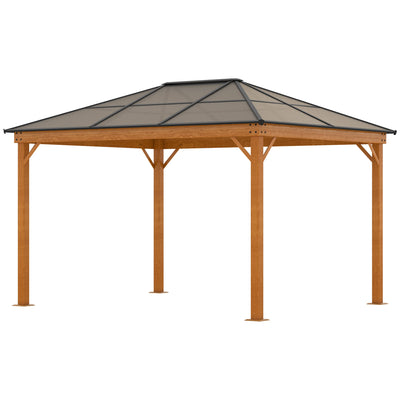 Outsunny 3 x 3.6 m Hardtop Gazebo Canopy with Polycarbonate Roof, Aluminium and Steel Frame, Nettings and Sidewalls for Garden, Patio, Khaki