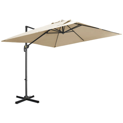 Square Overhanging Umbrella With Cross Base- Cream White