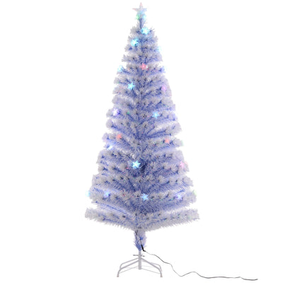 HOMCOM Artificial Fibre Optic Christmas Tree w/ 26 LED Lights Pre-Lit White Blue 6FT