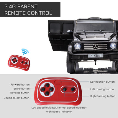 HOMCOM Compatible 12V Battery-powered Kids Electric Ride On Car Mercedes Benz G500 Toy with Parental Remote Control Music Lights MP3 Suspension Wheels