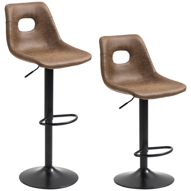 HOMCOM Bar Stools Set of 2, Adjustable Breakfast Dining Stools with Backrest, Footrest, Brown