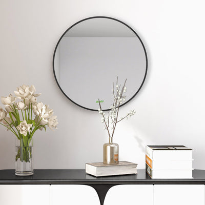 kleankin Round Bathroom Mirror, Modern Wall-mounted Makeup Mirror with Aluminium Frame for Washroom Living Room, Black, 50x50 cm