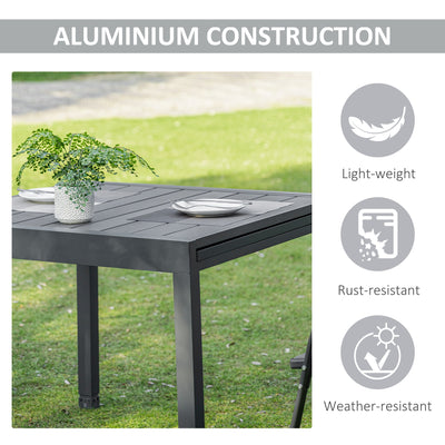 Outsunny Extendable Dining Table Outdoor Slat Table for 4-6 Person Rectangular Lawn Garden Bistro Patio Table with Aluminium Frame, Grey