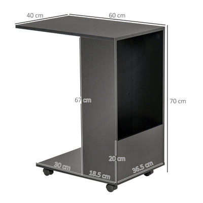 Mobile Sofa Side Table C-Shape End , Black