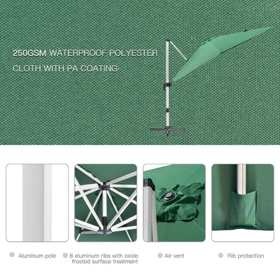 Square Garden Umbrella With Cross Base- Green