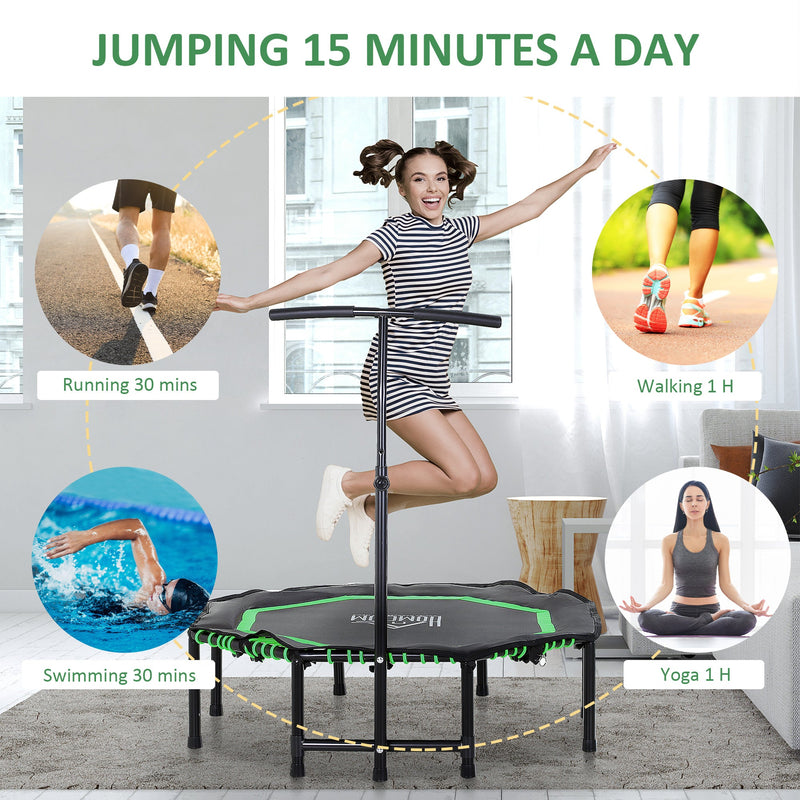 Mini Hexagon Steel Frame Trampoline, Adjustable Handle Green