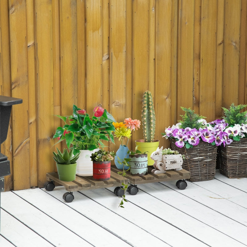 2 Pack Plant Stand With Wheels Mobile Flowerpot Holder