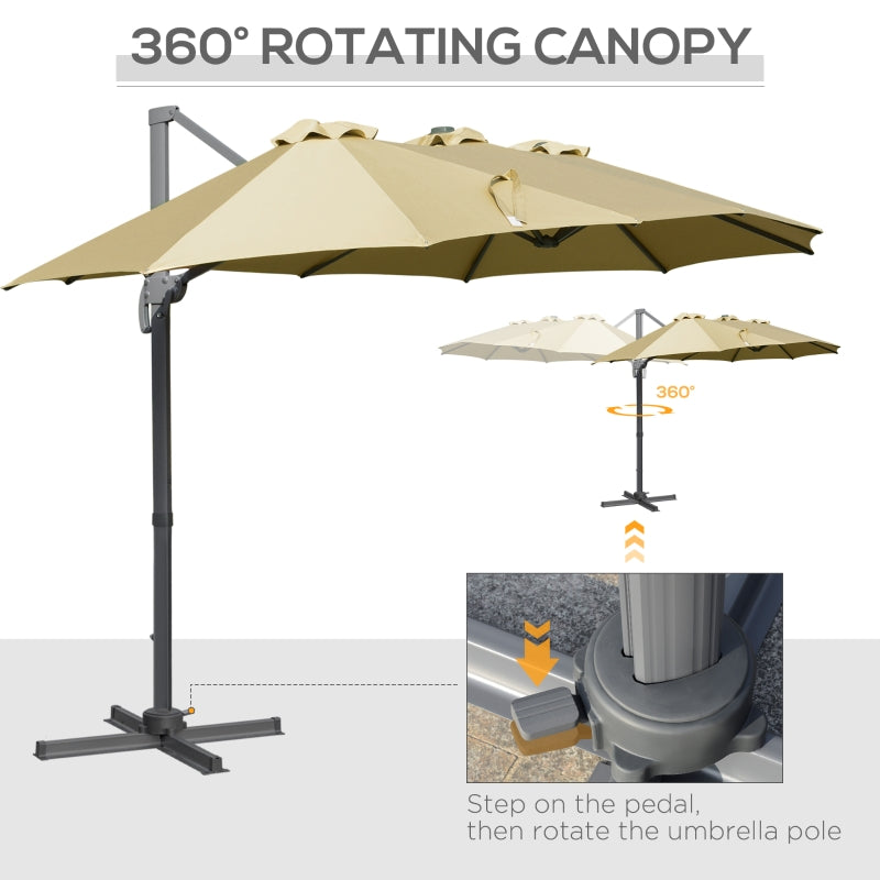 Patio Parasol, Large Double-Sided Rectangular Garden Umbrella- Khaki