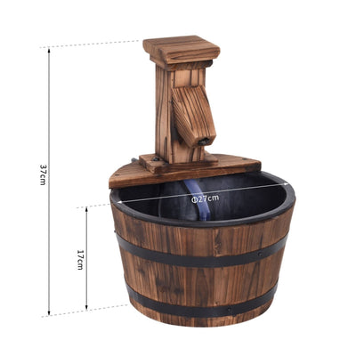 Wood Barrel Patio Water Fountain Garden Decorative Ornament Feature