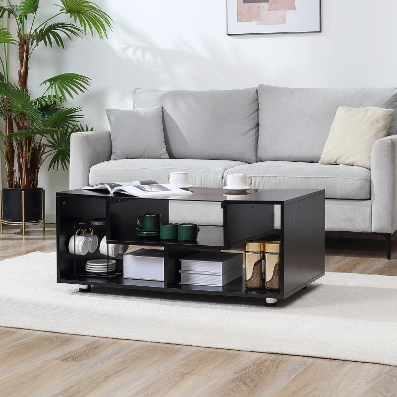 Modern Coffee Table With Tempered Glass Top, Black