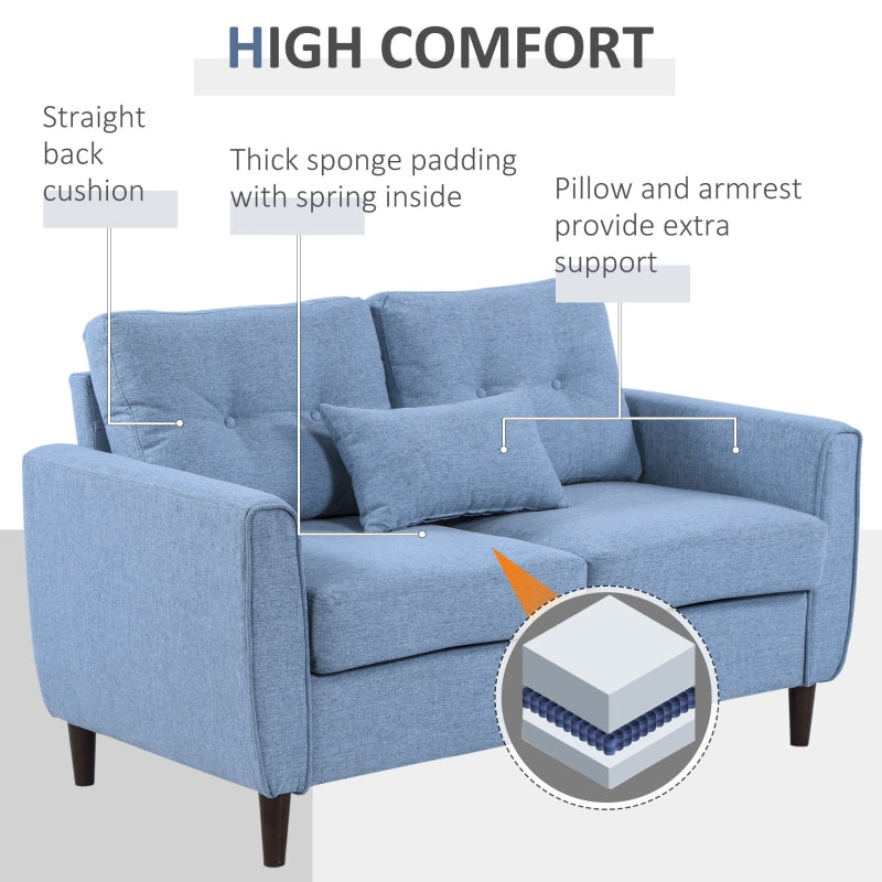 Two-Seater Sofa, With Pillow - Blue