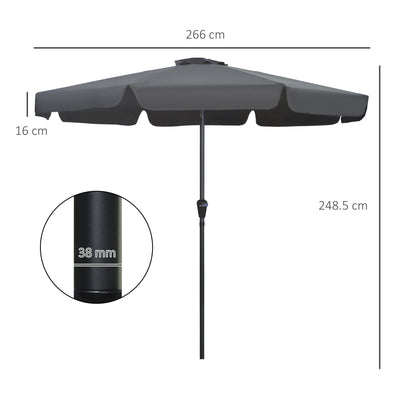 Outsunny 2.7m Patio Parasol Garden Umbrellas Outdoor Sun Shade Table Umbrella with Tilt, Crank, 8 Ribs, Ruffles, Black