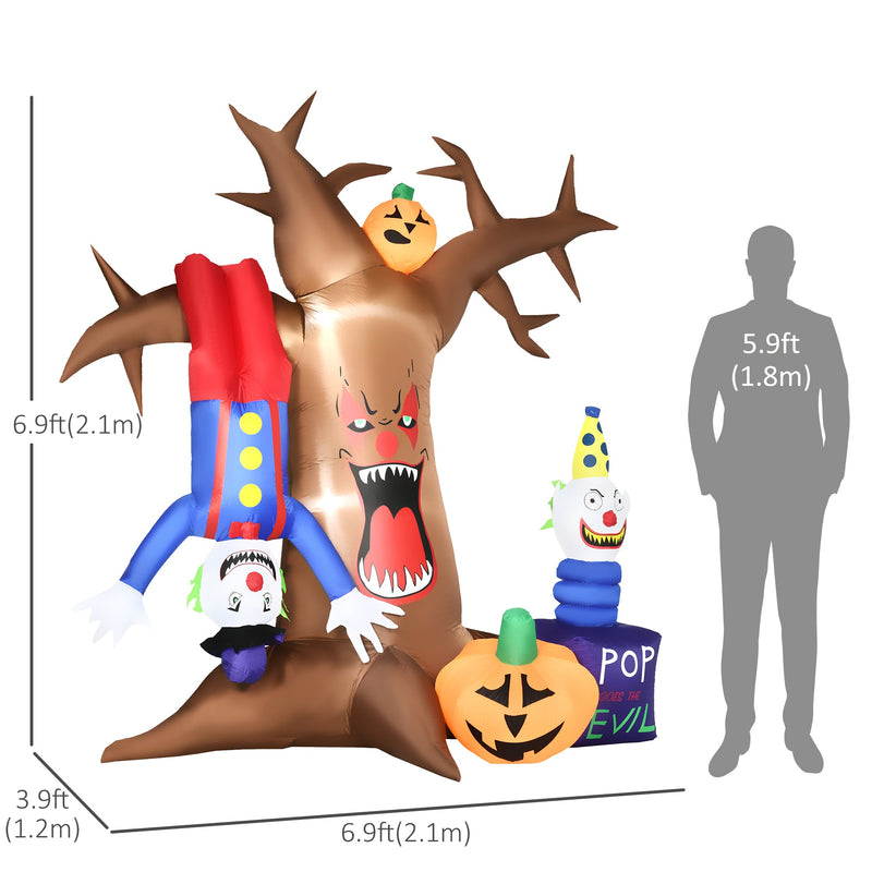 Outsunny Next Day Delivery 7ft Halloween Inflatable Tree with Ghosts, Upside-down Clown Pumpkins