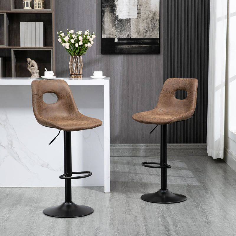 HOMCOM Bar Stools Set of 2, Adjustable Breakfast Dining Stools with Backrest, Footrest, Brown