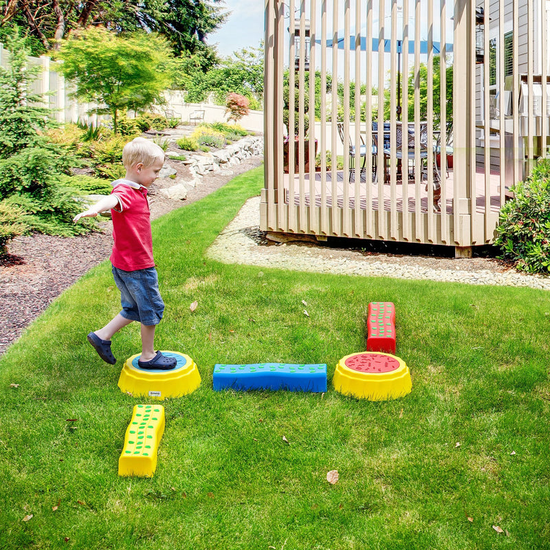 Outsunny 5pcs Kids Balance Beam, Balance Bridge with Non-slip Surface & Bottom, Stackable Stepping Stones for toddler, Strength Coordination Training