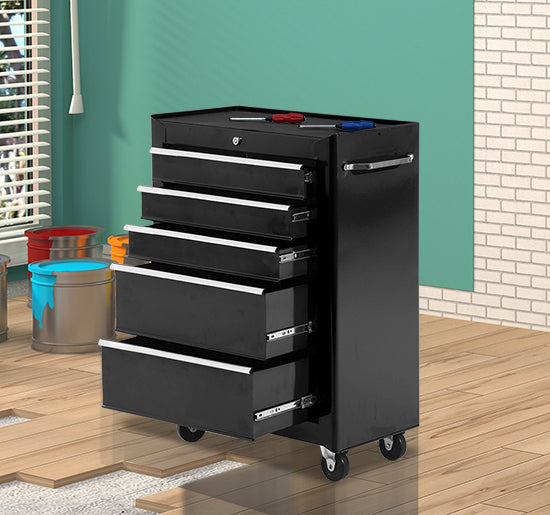 Rolling Tool Storage Cabinet 5-Drawer Tool Chest Black Steel by HOMCOM