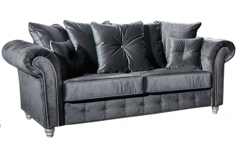 Zoey Plush 3 Seater sofa Grey-Button Arms