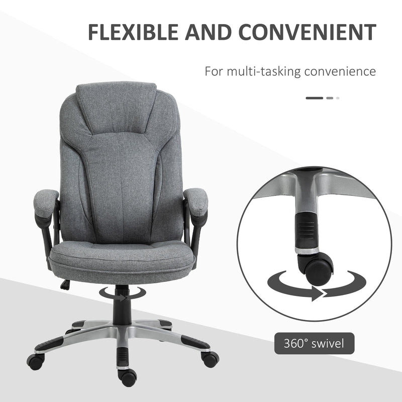 Vinsetto Linen Fabric Home Office Chair, Height Adjustable Computer Chair with Padded Armrests and Tilt Function, Grey