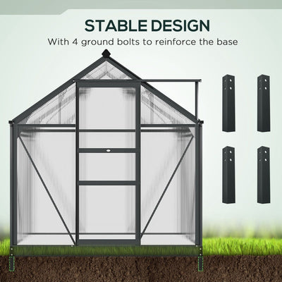 Greenhouse with Galvanized Base Aluminium Frame With Slide Door, 6 X 4ft